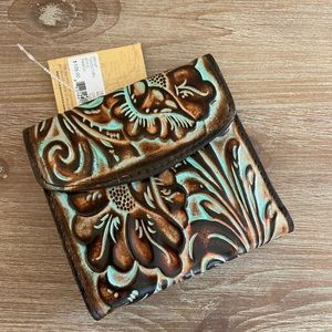 NWT Patricia Nash Reiti tooled turquoise bifold wallet